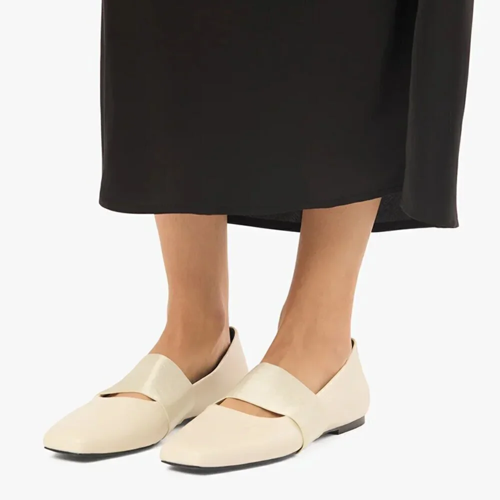New WeWoreWhat Strap Ballet Vegan Leather Removable Strap Ivory Flats 38 EU/8 US
